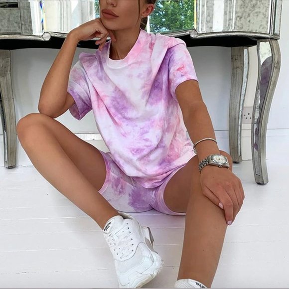 NEW Purple Pink Tie Dye Short/Tshirt Set - Picture 2 of 4